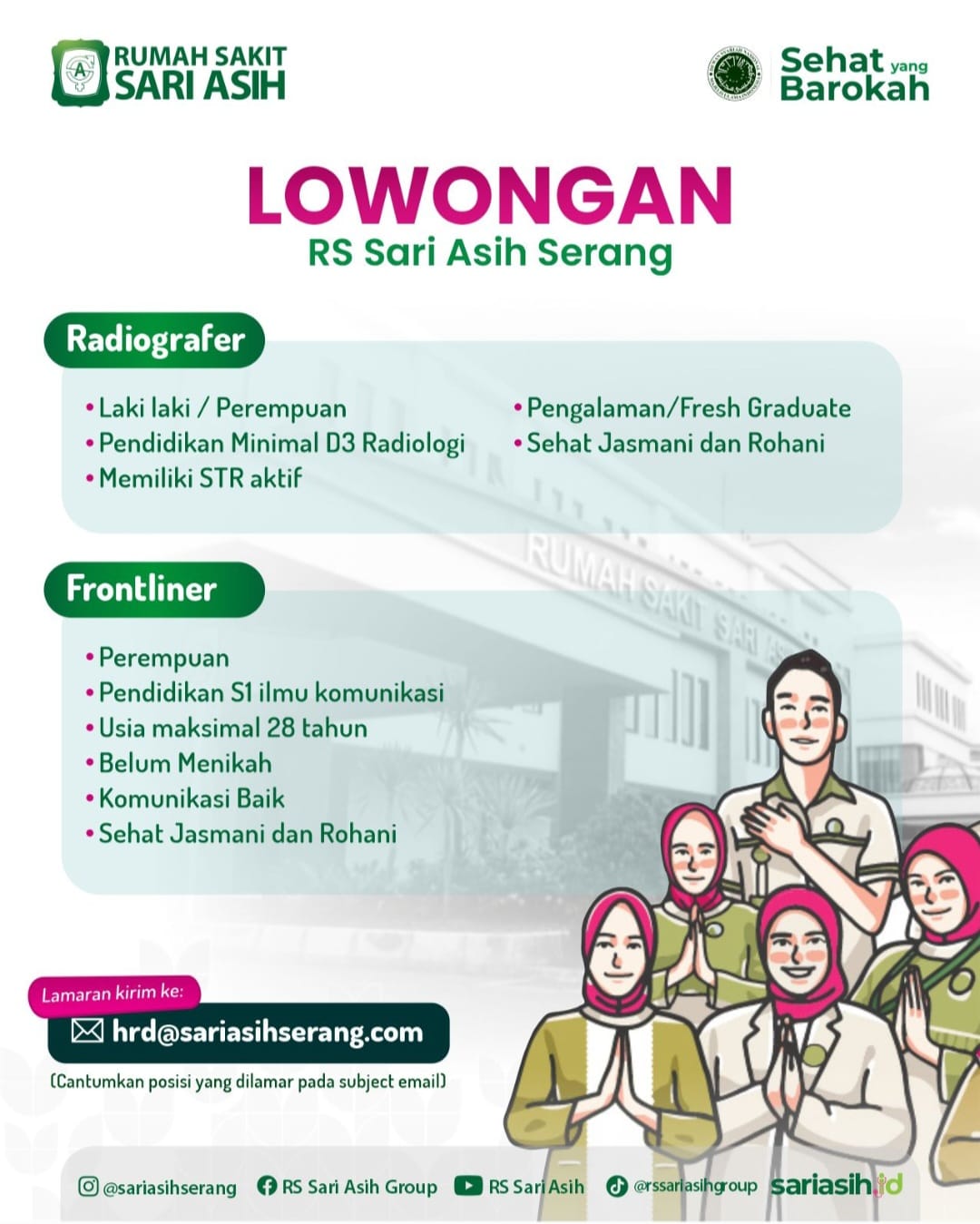 LOKER RADIOGRAFER DAN FRONTLINER RS SARI ASIH SERANG